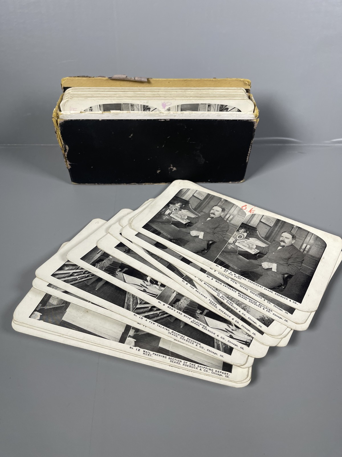 Antique Sears Roebuck Chicago Factory Workers B&W Stereoview Card Lot Orig Box