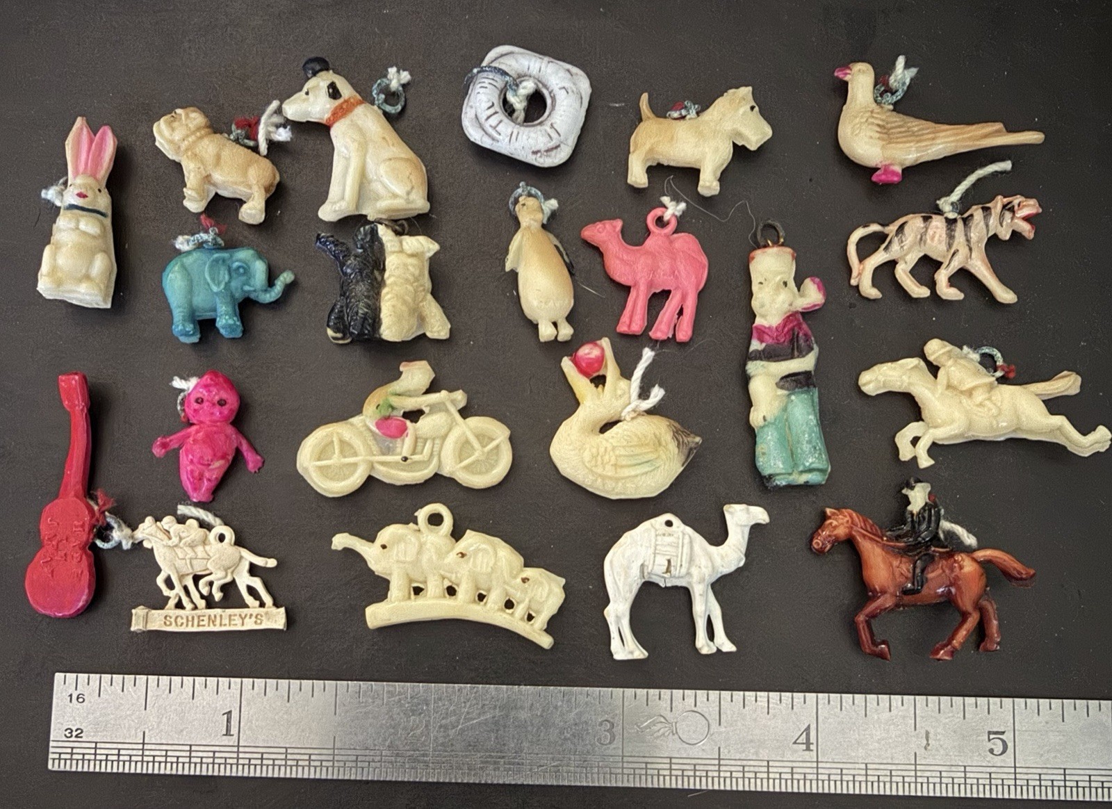 Vintage 1930s-50s Celluloid Cracker Jack Gumball Charms Schenley’s Toy Lot