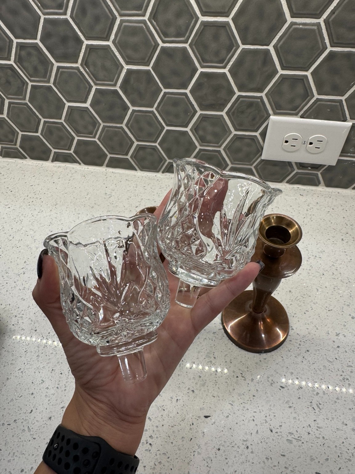 Vintage HOMCO Cambridge Glass Peg Votive Cups – Set of 2