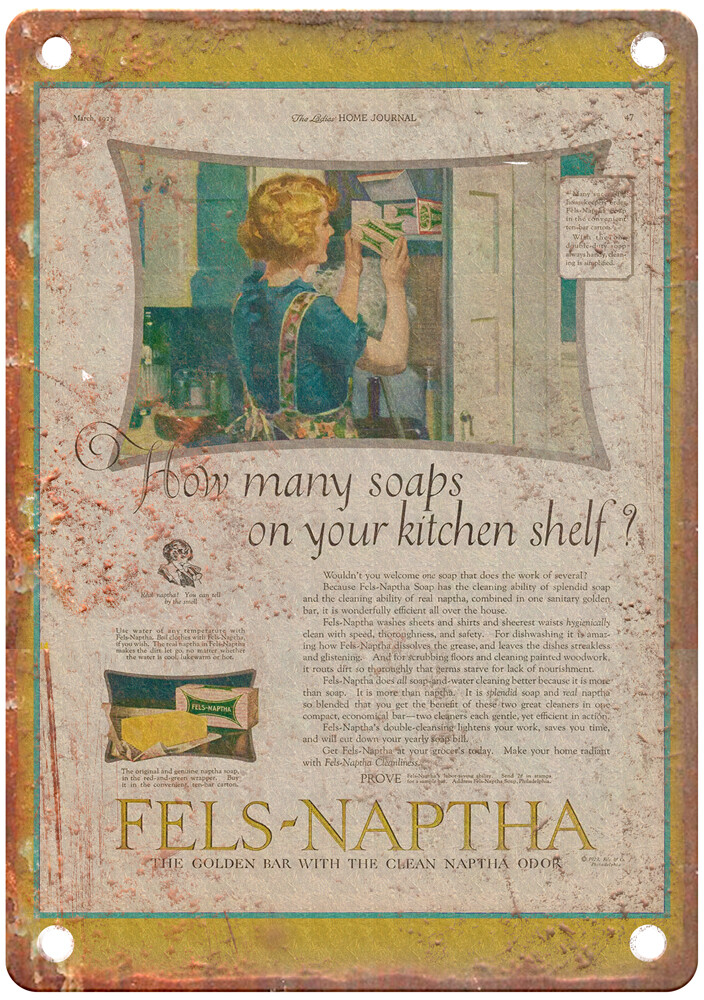 Vintage 1923 FELS-NAPTHA Soap Laundry Detergent Ad Reproduction Metal Sign ZF287 Vintage 1923 FELS-NAPTHA Soap Laundry Detergent Ad Reproduction Metal Sign ZF287