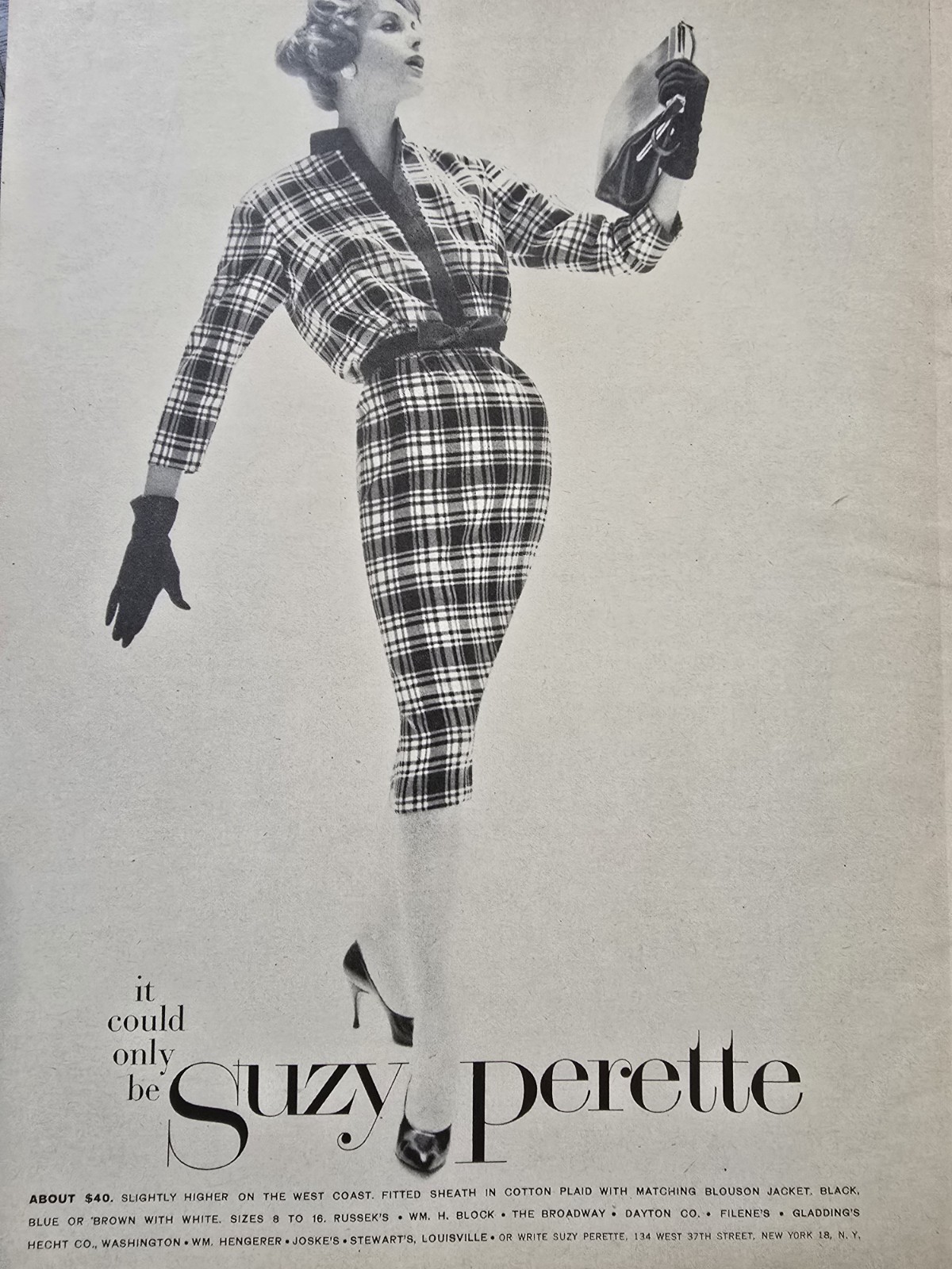 1958 Women's Suzy Perette Cotton plaid Dress Vintage Fashion Ad