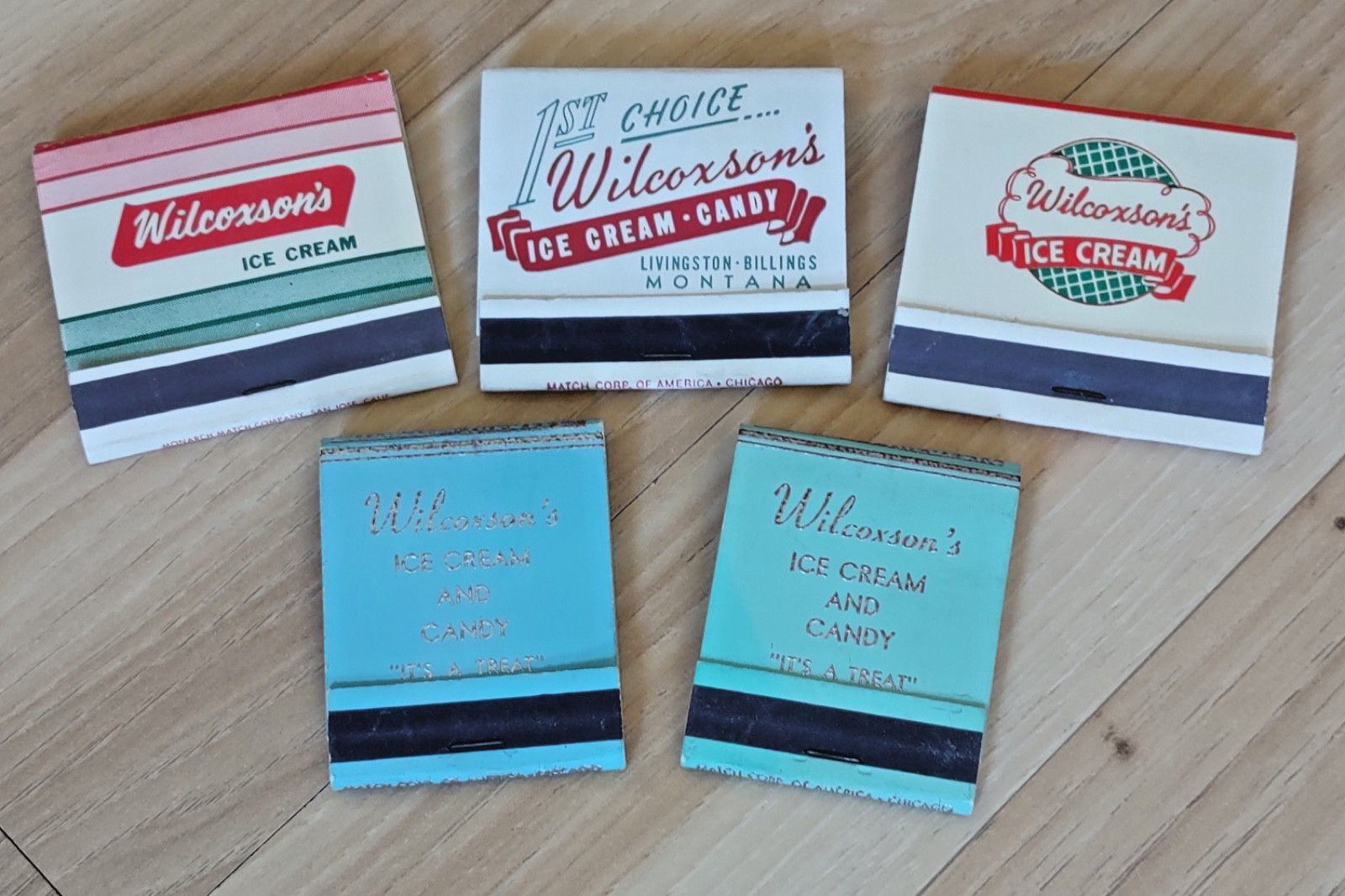 Vintage Ice Cream Matchbooks Lot 5 Unstruck Wilcoxson's Livingston Mt & Billings