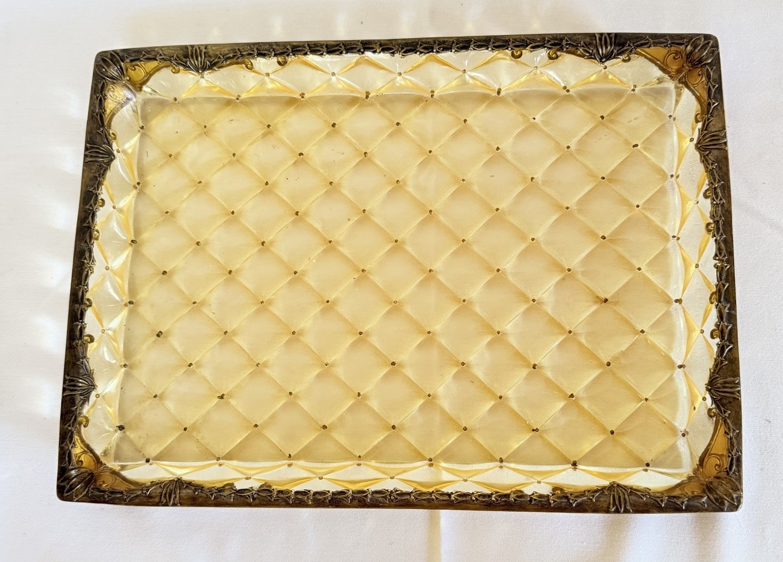 Unique Vintage Rectangular Vanity Perfume Tray Diamond Bottom Lucite 11 X 15 In
