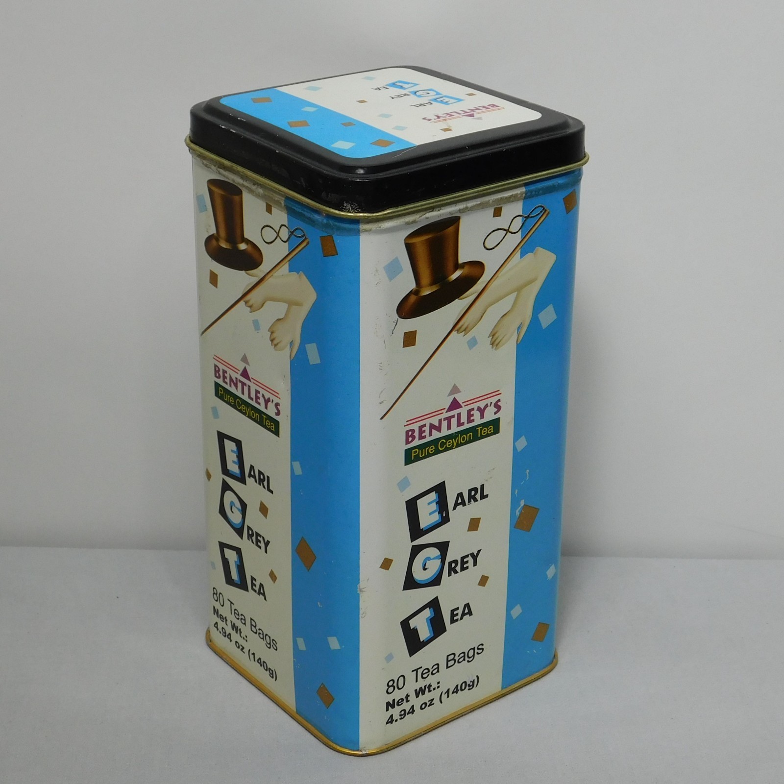Vintage Bentley's EARL GREY Pure Caylon Tea EMPTY Tin Canister for 80 Tea Bags Vintage Bentley's EARL GREY Pure Caylon Tea EMPTY Tin Canister for 80 Tea Bags