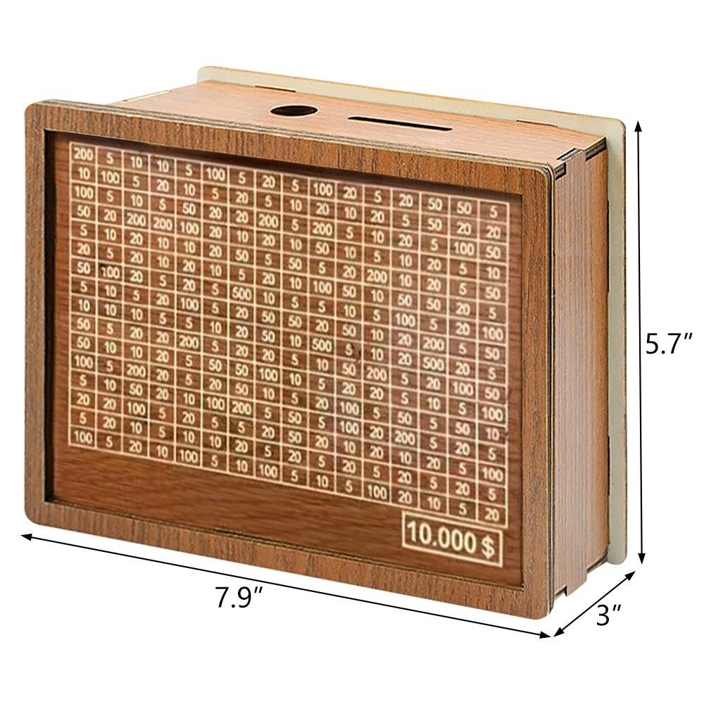 10000 Savings Challenge Wooden Money Storage Box Piggy Bank for Adults 10000 Savings Challenge Wooden Money Storage Box Piggy Bank for Adults