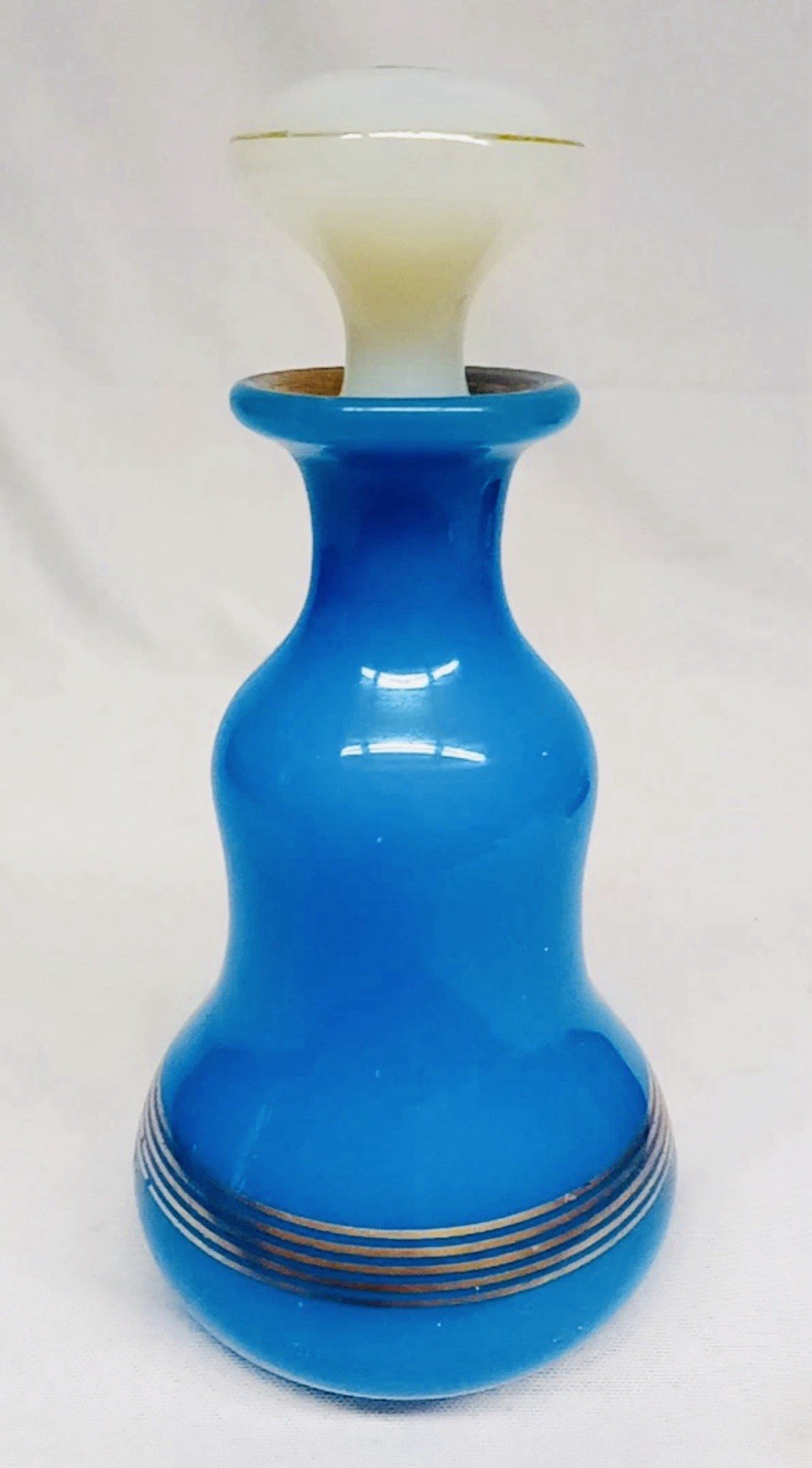 19th Cent FRENCH Turquoise Blue Opaline Gold Gilded Glass Decanter/Bottle/Vase