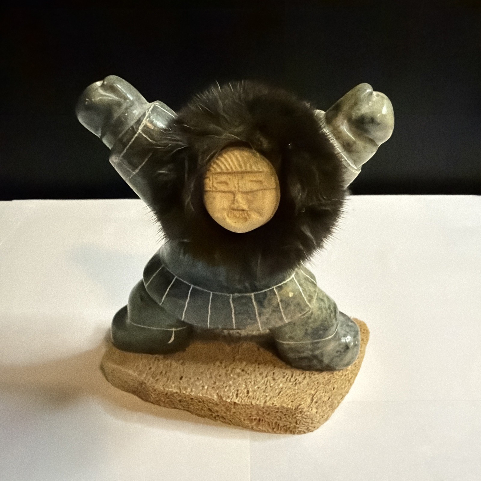 Vintage Soapstone Carving Alaskan Drum Dancer “ReaD”