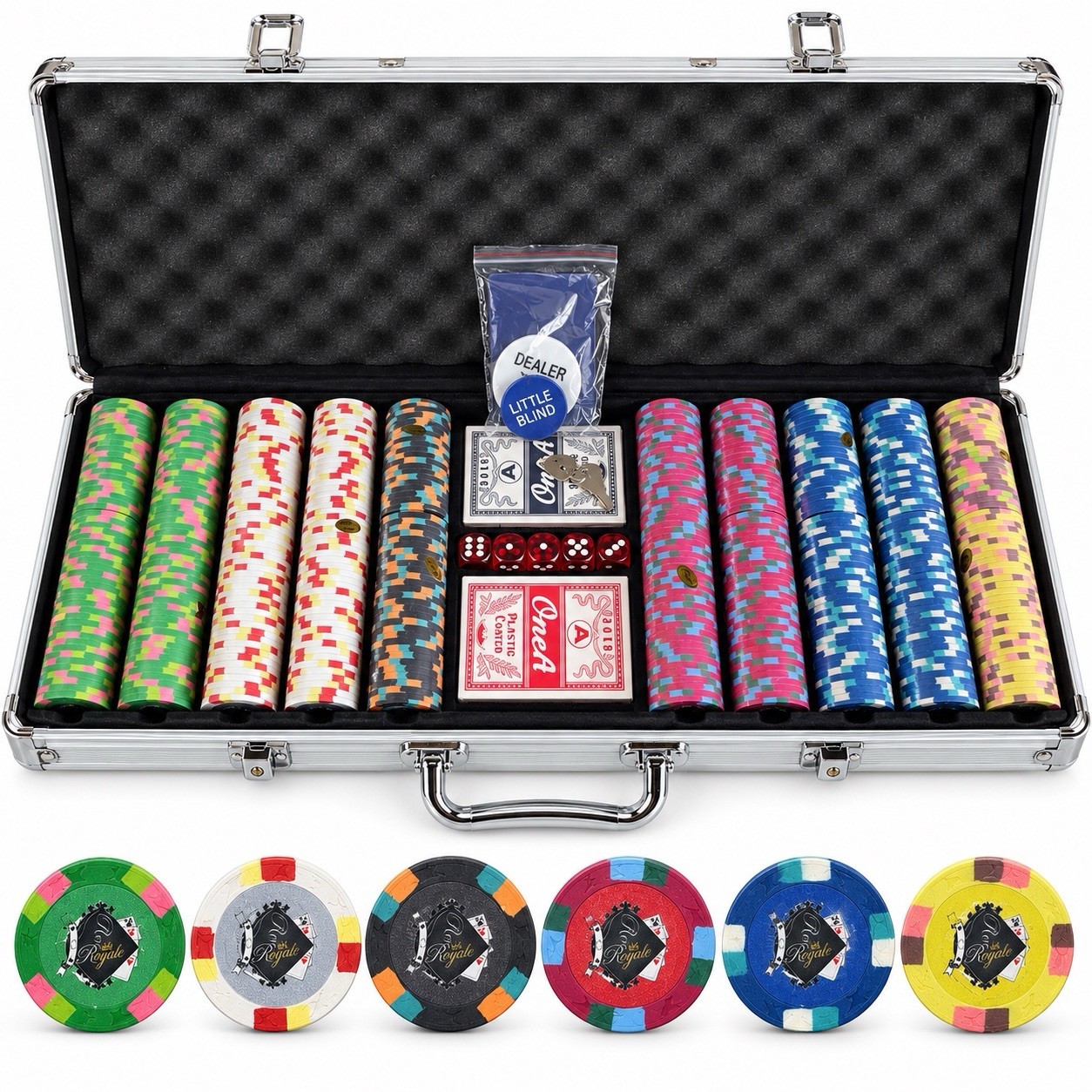 300 Piece Poker Chip Set Aluminum Case Cards Dice New