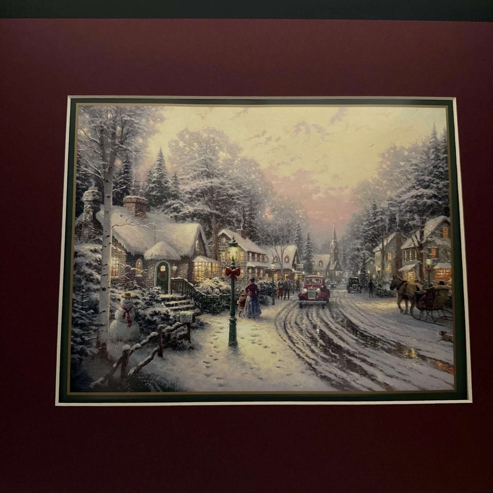 Thomas Kinkade Village Christmas Matted Print - Brand New Sealed