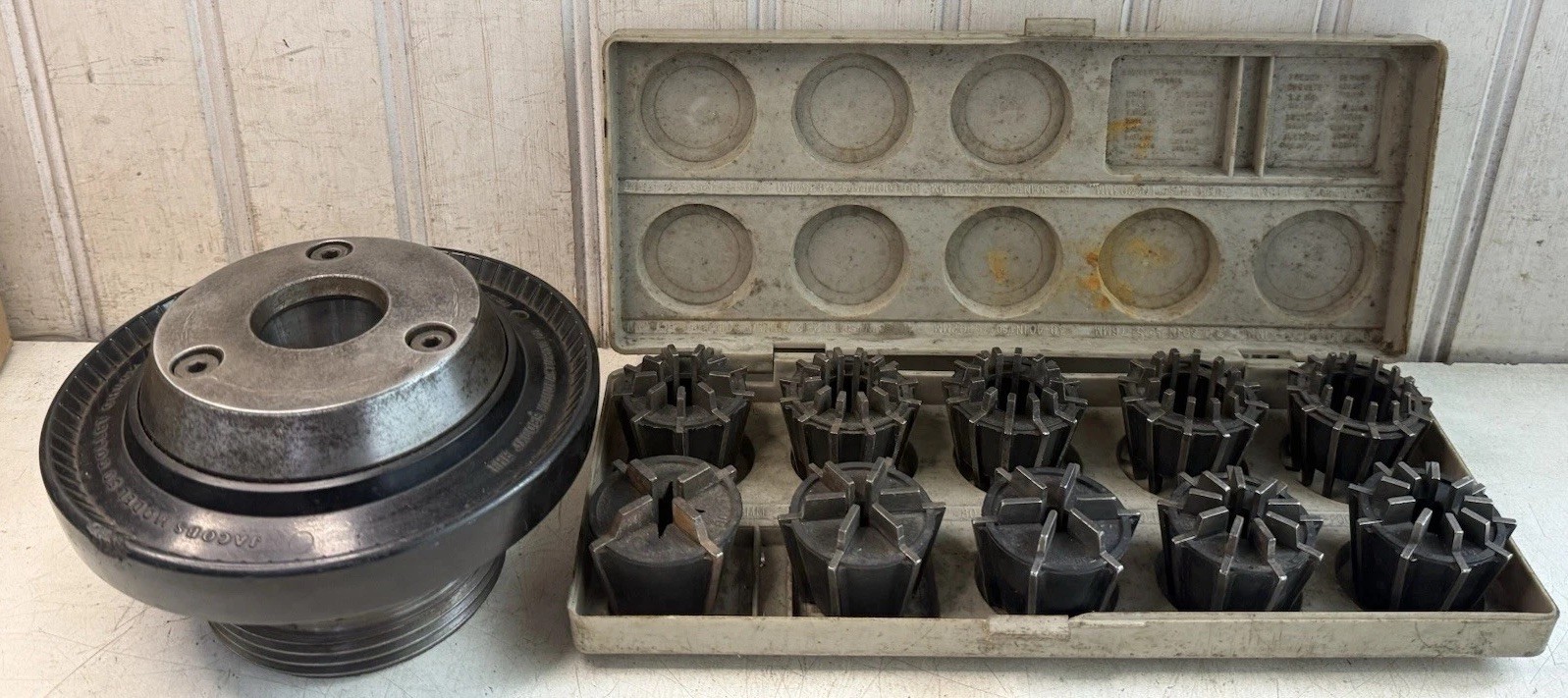 Vintage Jacobs Model 50collet Chuck W/ Jacobs 500 Series Collet Set Used Vintage Jacobs Model 50collet Chuck W/ Jacobs 500 Series Collet Set Used