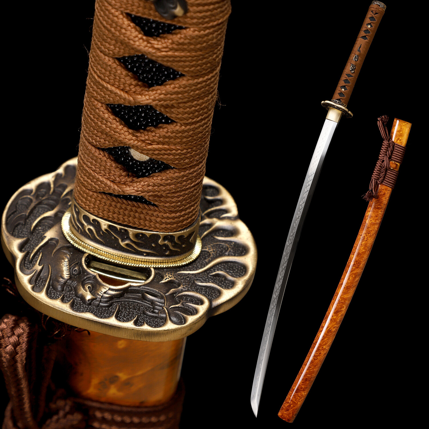 Polished  Japanese Samurai Katana Sword L6 Steel Clay Tempered Real Hamon