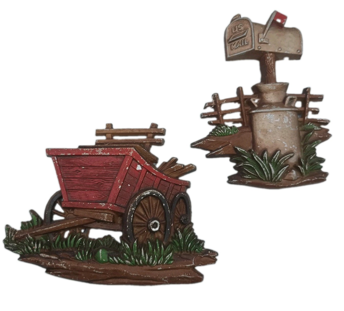 2 Vintage Sexton Metal Wall Hanging 1976 Wagon And Mailbox 