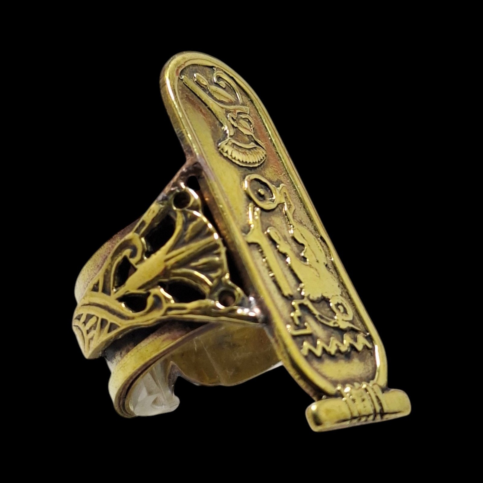 Egyptian Cartouche Ring Brass Gold Tone Replica Pharaoh Jewelry Hieroglyph Gift