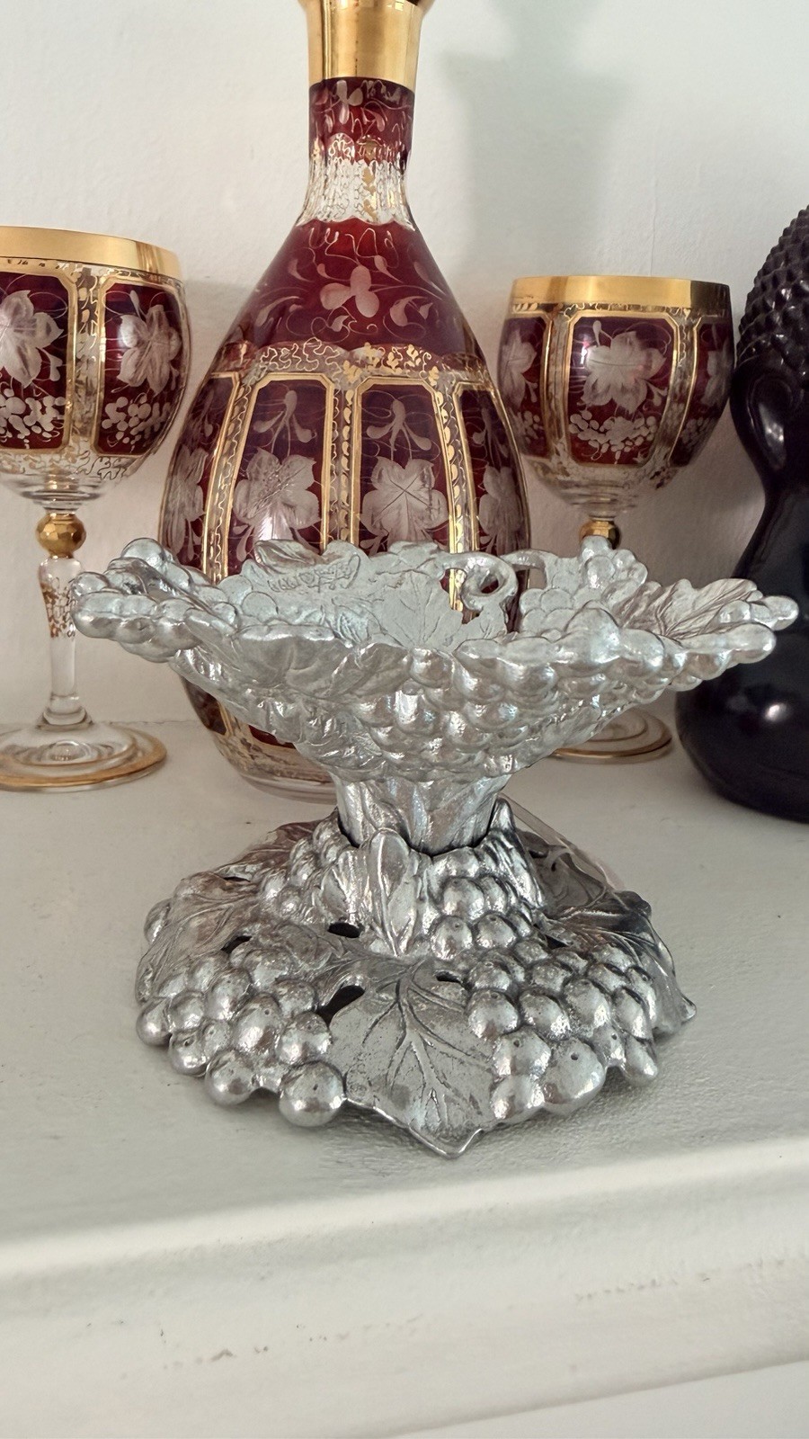 Vintage 1998 Godinger Grapevine Silver-Tone Metal Candle Holder of 2
