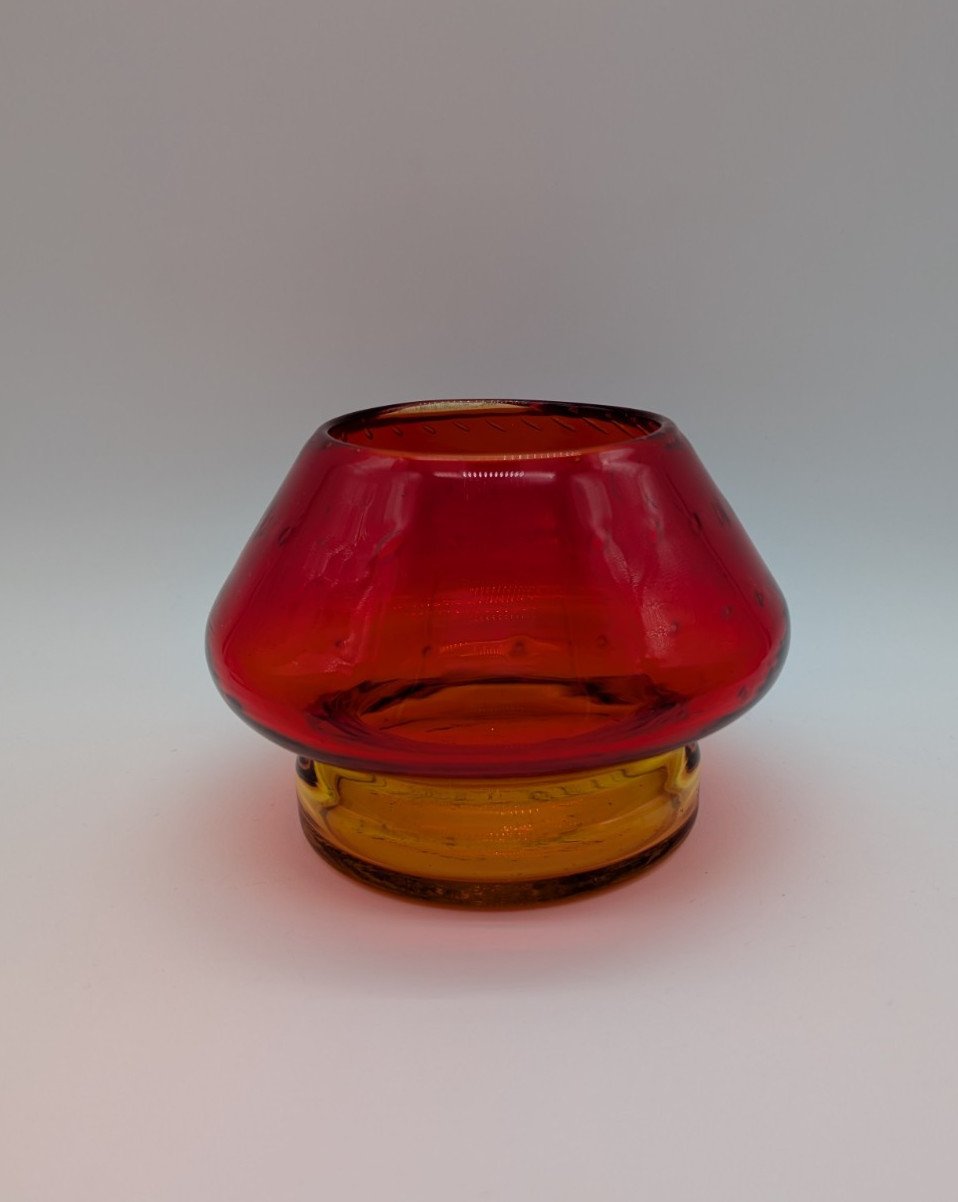 Vintage Red Amberina Art Glass Votive Candle Holder Controlled Bubble