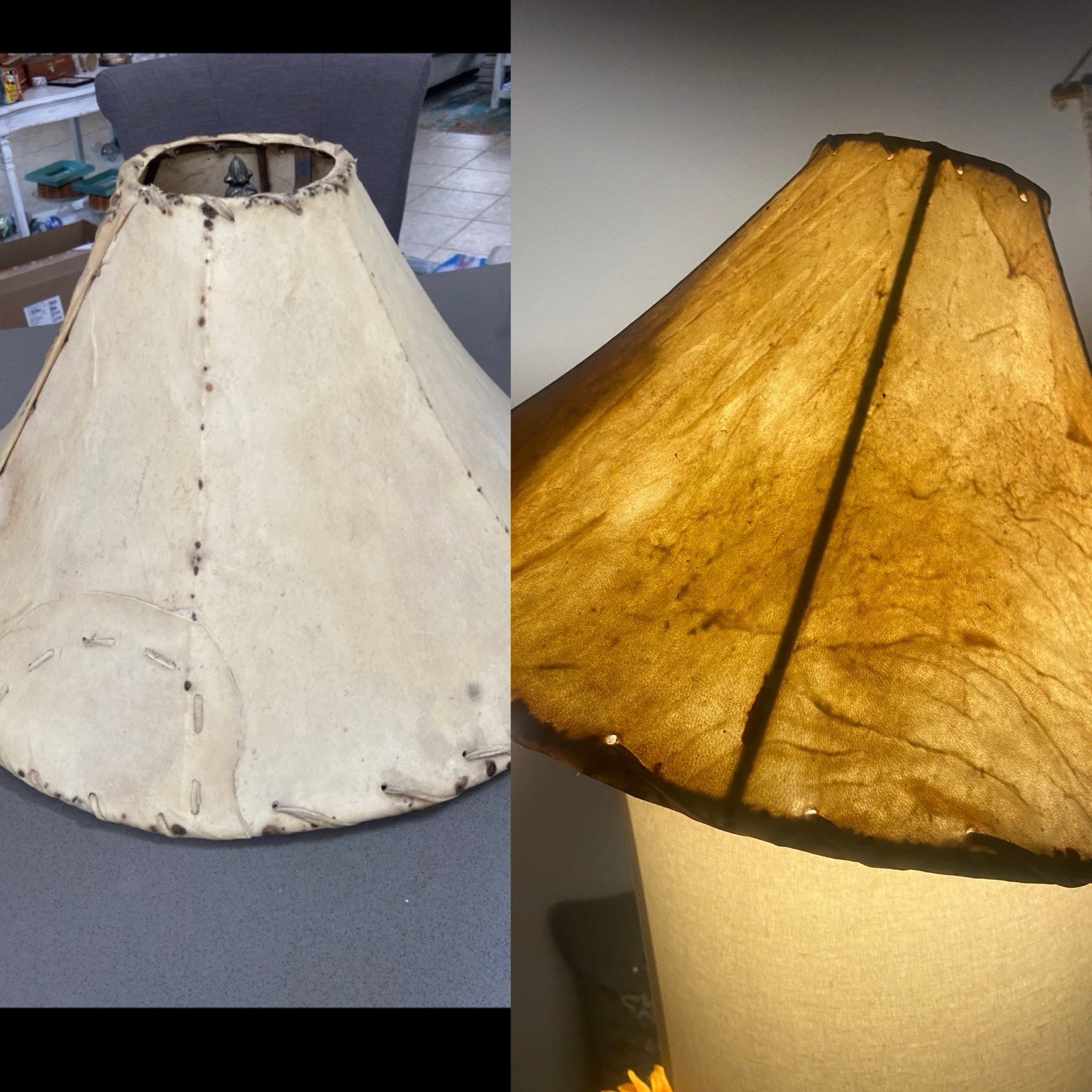 Vtg Southwestern Rawhide Leather Lamp Shade 22” At Bottom Handmade Rustic Cabin