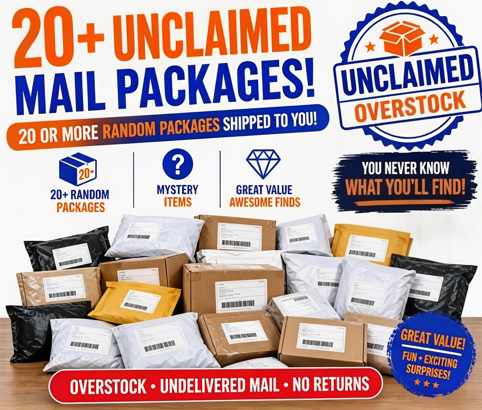 Unclaimed Mail Mystery Box - 20 Undelivered Package - No Return Mail Unclaimed Mail Mystery Box - 20 Undelivered Package - No Return Mail