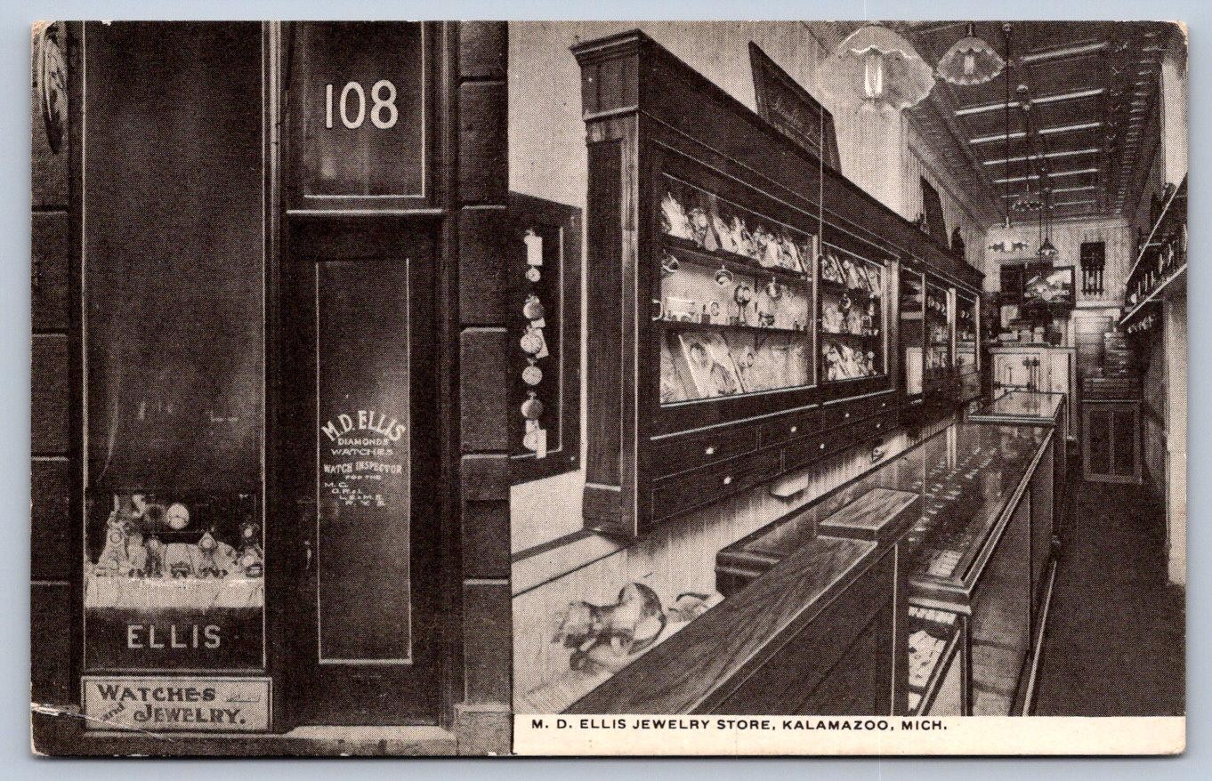 K60/ Kalamazoo Michigan Postcard c1910 Interior M.D. Ellis Jewelry Store 443