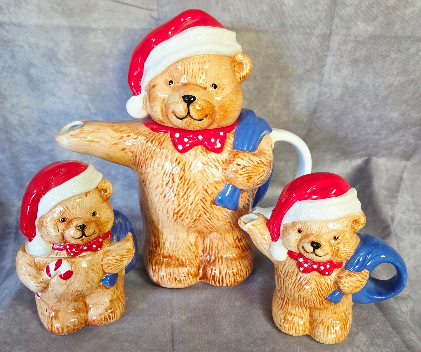 Vintage QVC Network Christmas Teddy Bear Teapot Creamer Sugar Bowl Set