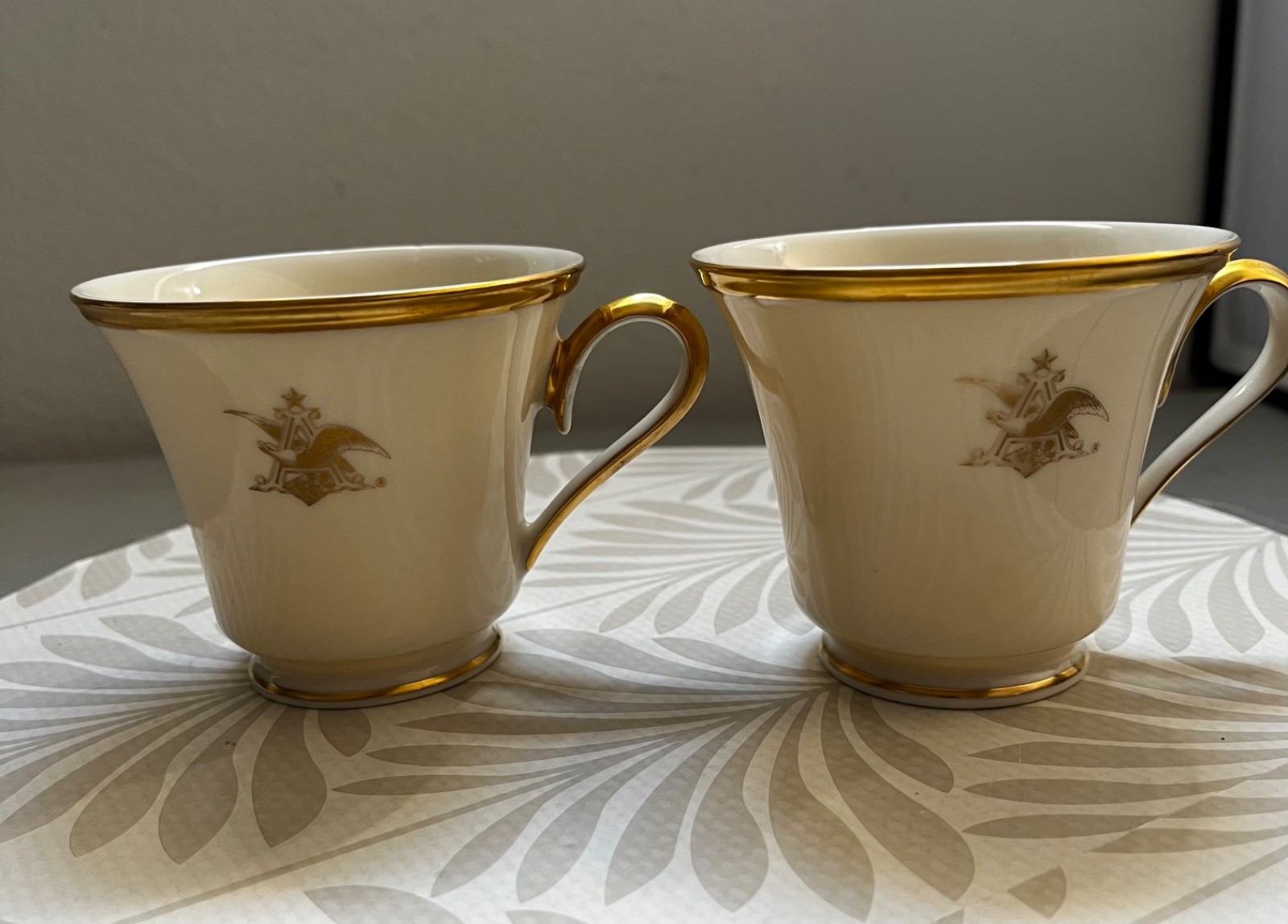 Two Vintage Lenox Eternal 24K Gold Accents Gold Armorial Crest Monogramed Two Vintage Lenox Eternal 24K Gold Accents Gold Armorial Crest Monogramed