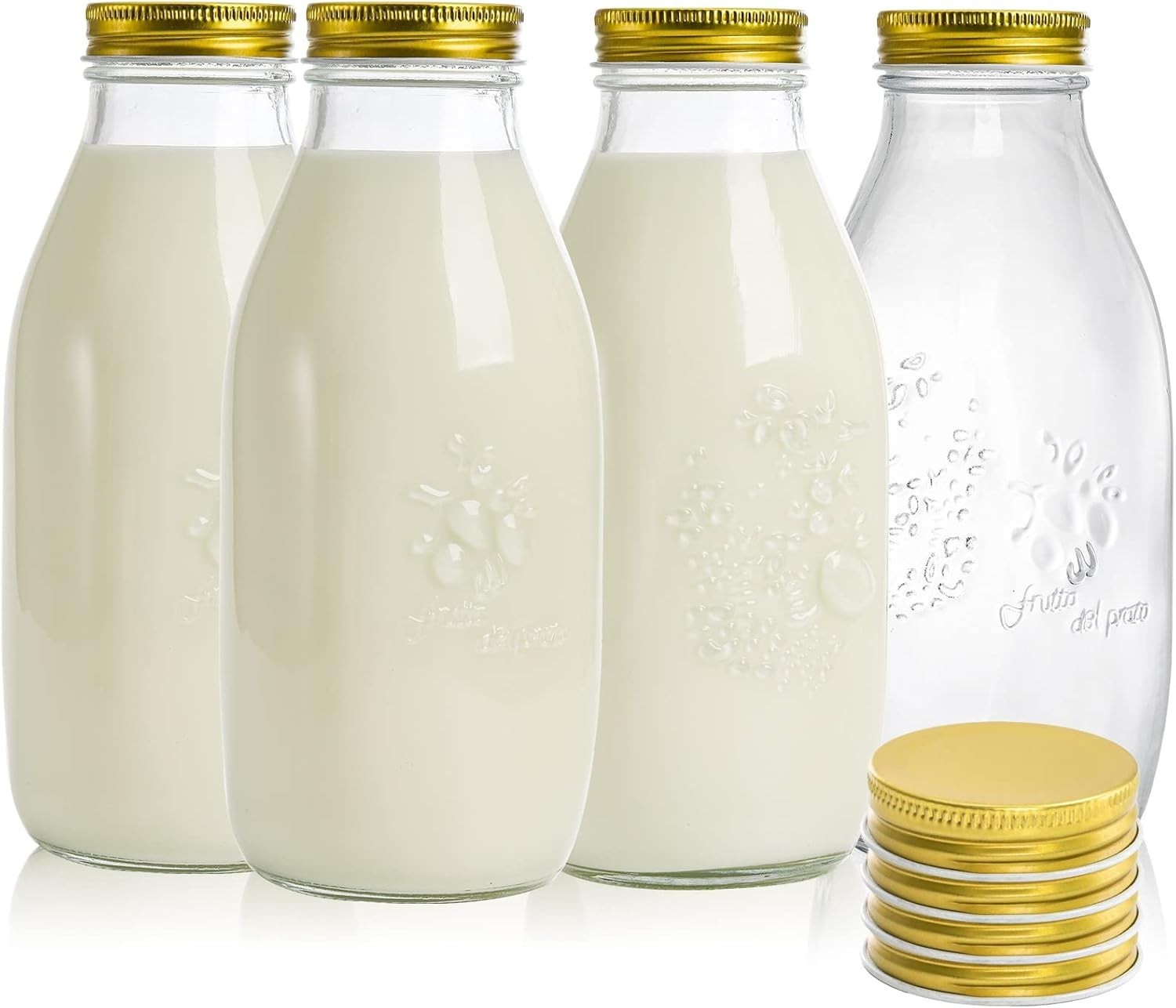 4 Pack 32 Oz Glass Milk Bottle with Lids, Vintage Milk Container for Refrigerato 4 Pack 32 Oz Glass Milk Bottle with Lids, Vintage Milk Container for Refrigerato