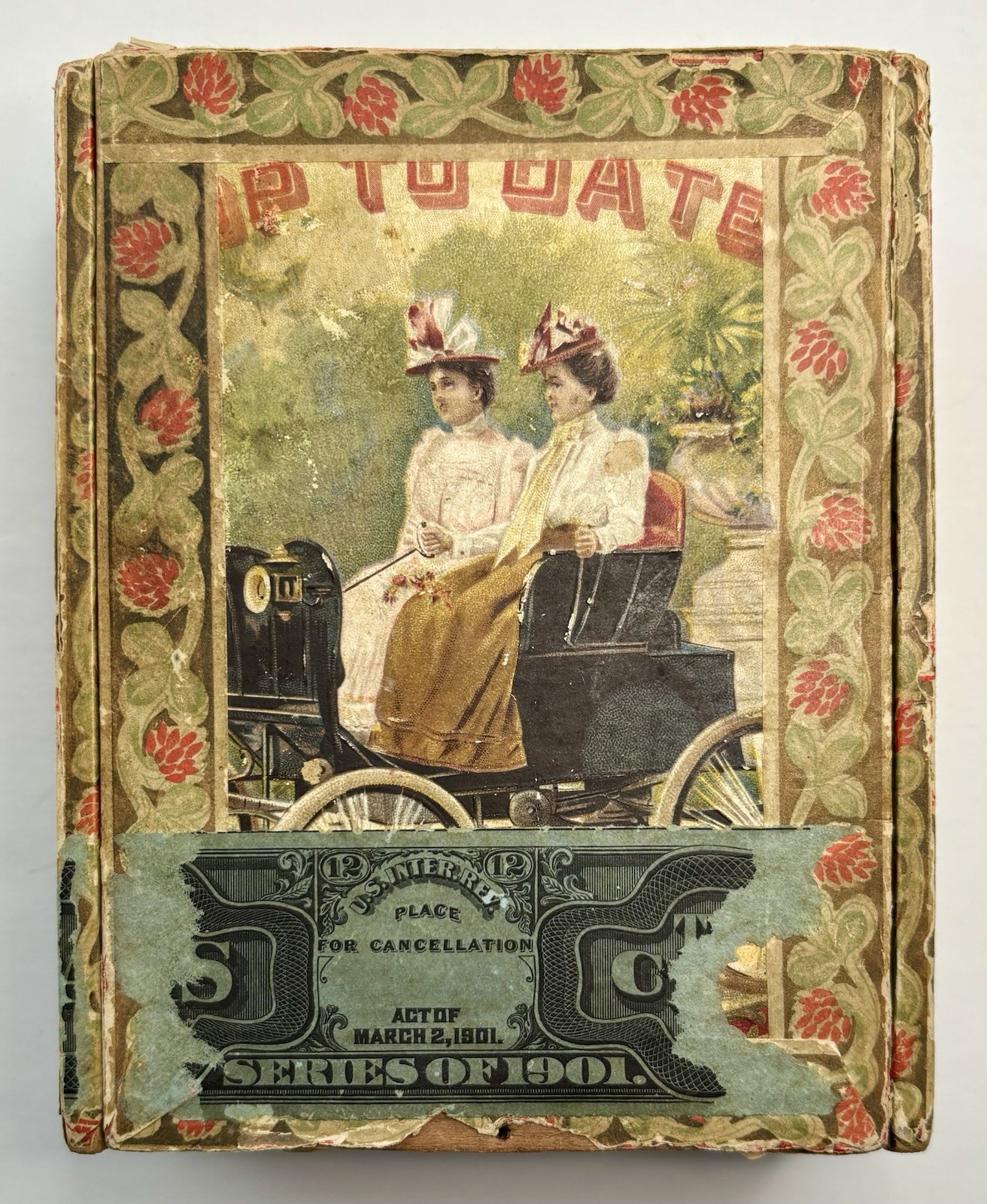 Antique 1901 Up To Date Cigar Box Women Driving Early Automobile Litho 12 Pack