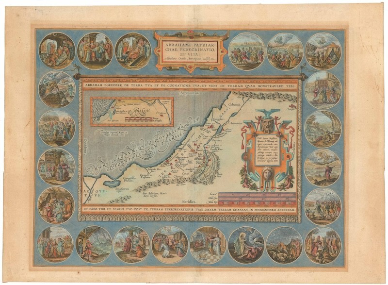 1592 Ortelius Map of the Holy Land \'Abrahami Patriarchae Peregrinatio, Et Vita.\'