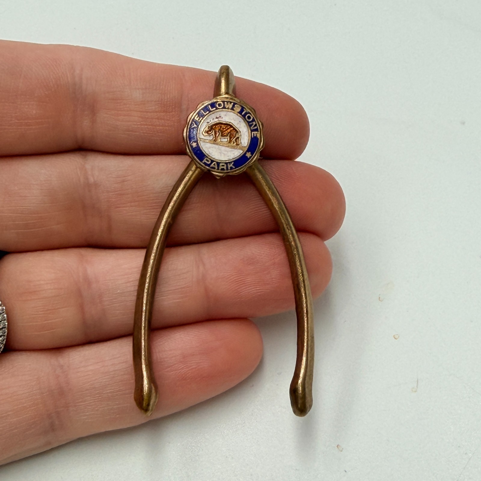 Vintage Yellowstone National Park Bison Lapel Pin Lucky Wishbone Travel Souvenir Vintage Yellowstone National Park Bison Lapel Pin Lucky Wishbone Travel Souvenir