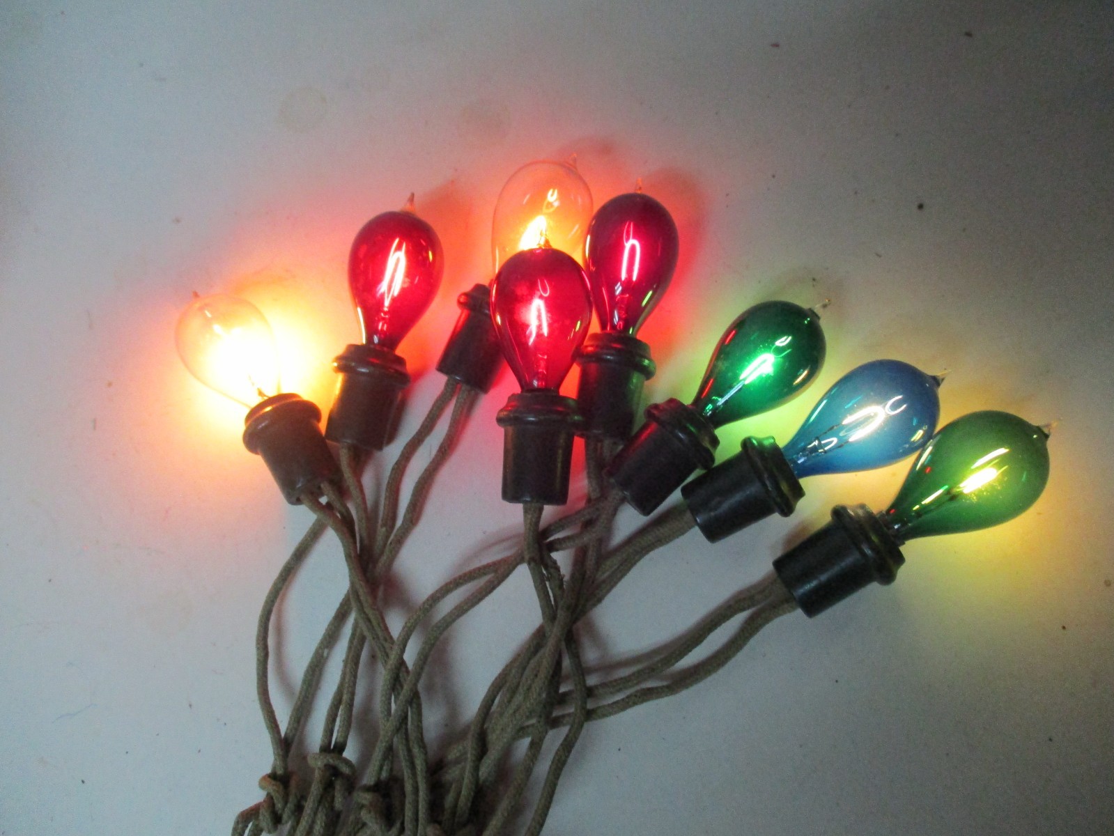 8 Vintage C-6 Glass Carbon Exhaust Tip Christmas Tree Light Bulbs w Cord #3
