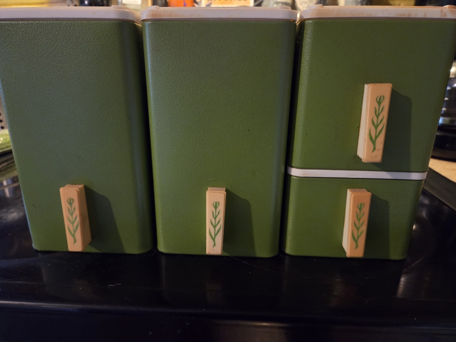 Set of 4 Green Kromex Containers Mid Century Modern