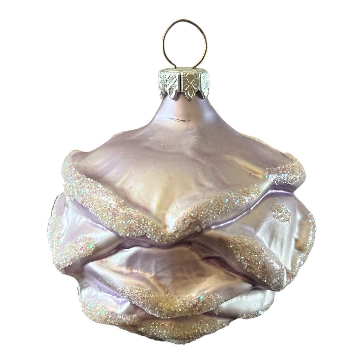 Vintage West Germany Light Purple Rosette Blown Glass Christmas Ornament