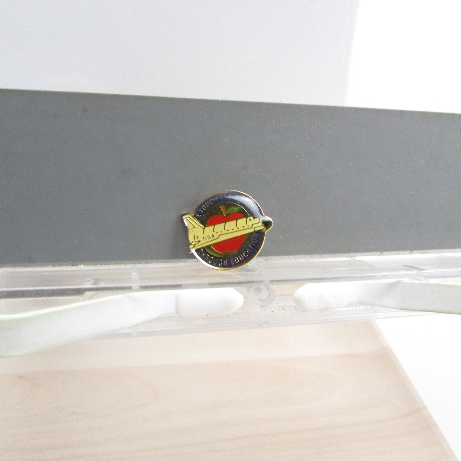 Vintage Global Education USA Space Shuttle Apple Enamel Pin Lapel Hat