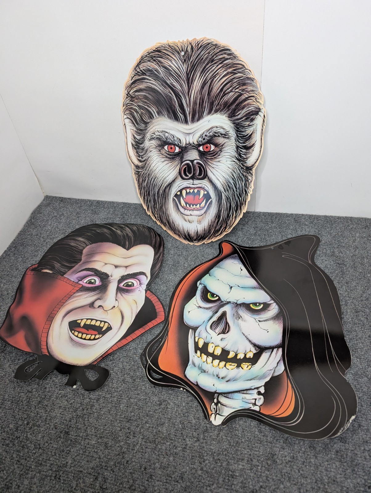 Lot Of 3 1983 Beistle Co Die Cut Paper Halloween Decor Dracula Werewolf Reaper