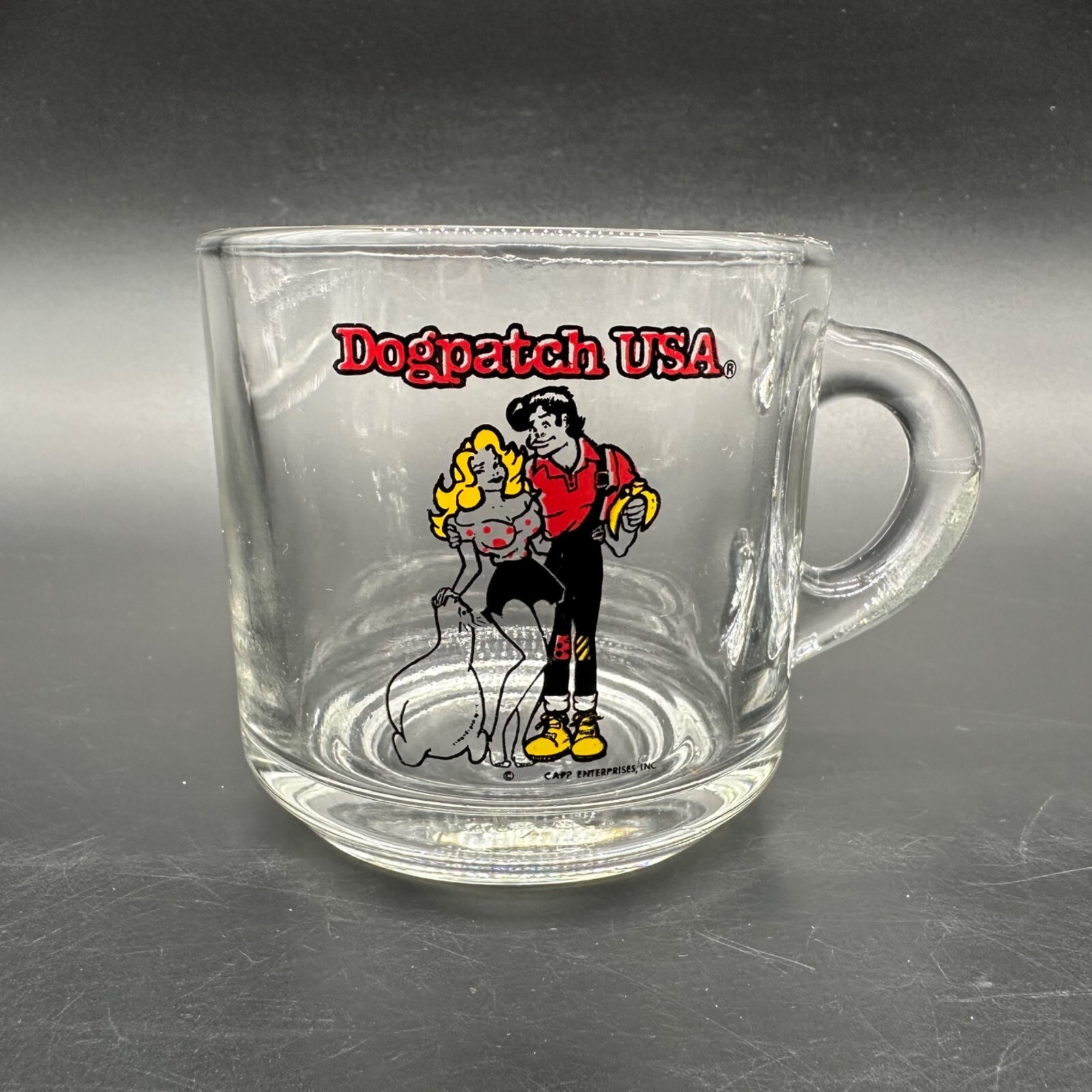 Vintage Dogpatch USA Glass Mug Lil Abner Schmoo Retro Souvenir Clear Retro Red Vintage Dogpatch USA Glass Mug Lil Abner Schmoo Retro Souvenir Clear Retro Red
