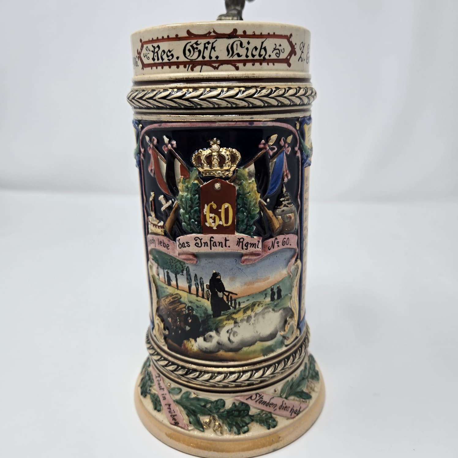Antique German Reservist Beer Stein - Infantry Regt 60 Weissenburg 1904-1906