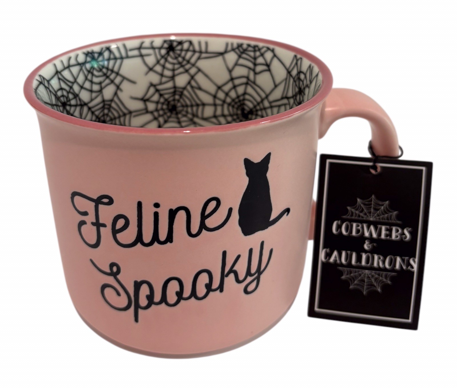 Cobwebs And Cauldrons Halloween Pink Spooky Feline Web Mug