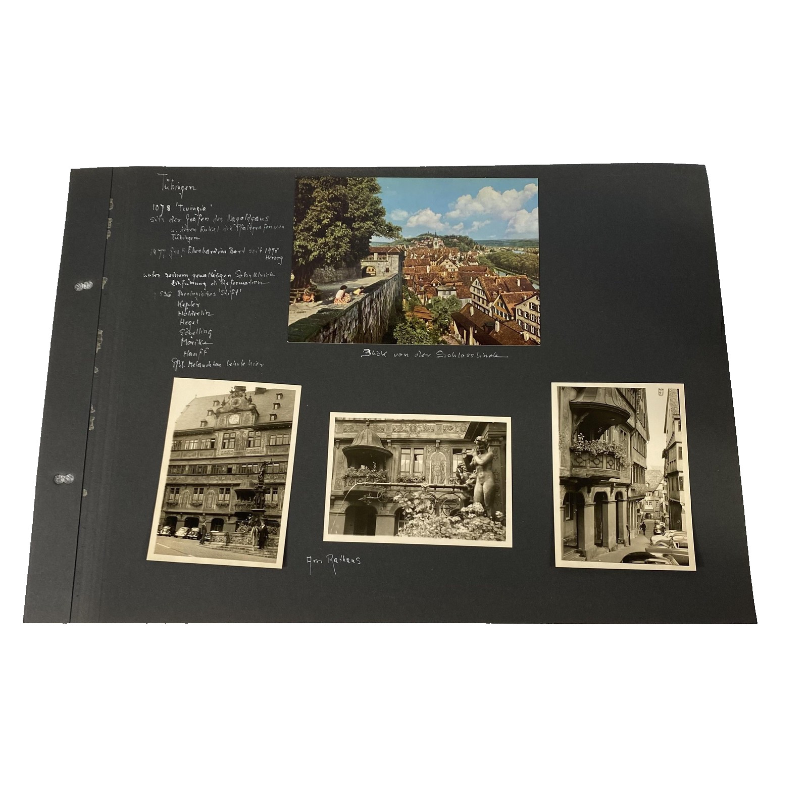 Vtg Tübingen Germany Scrapbook Page B&W Photo Postcard Rathaus Stiftskirche
