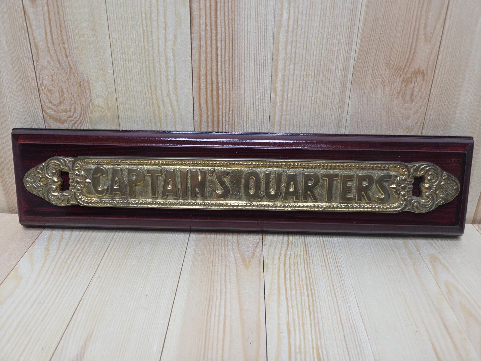 Solid Brass Captains Quarters  on Wooden Plaque Sign 13.5\