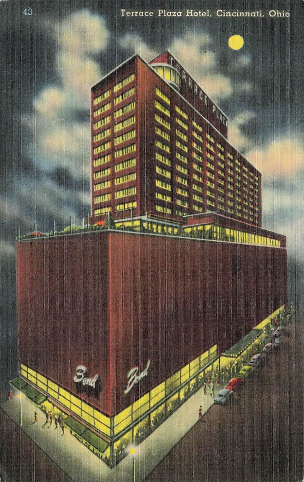 Cincinnati, Ohio Terrace Plaza Hotel at Night International Architecture Postcd Cincinnati, Ohio Terrace Plaza Hotel at Night International Architecture Postcd