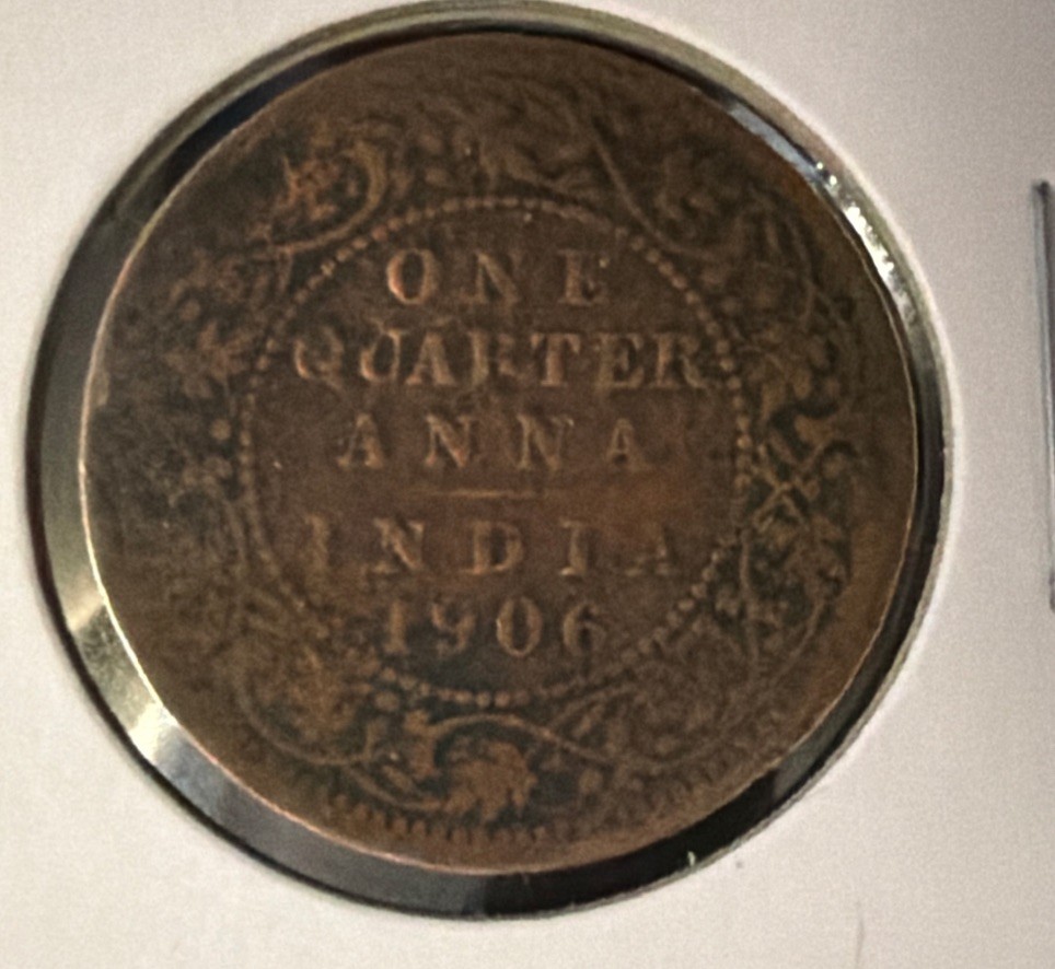 1906 India-British 1/4 Anna Bronze Coin-25.3MM—Edward VII-KM# 502