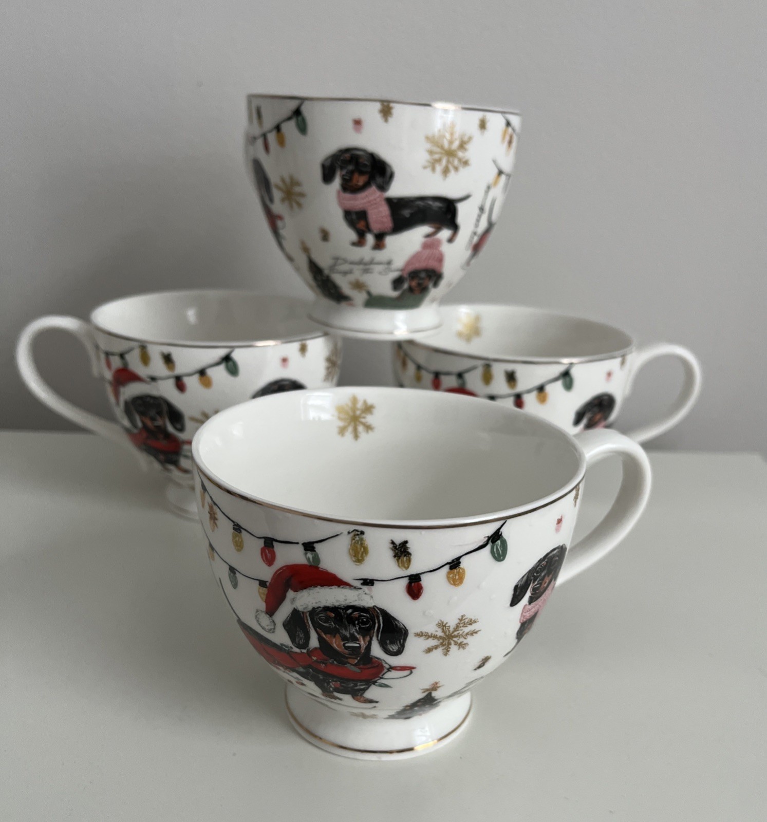4 Holiday Christmas Dachshund Teacups Dachshund Through The Snow Merry Woofmas