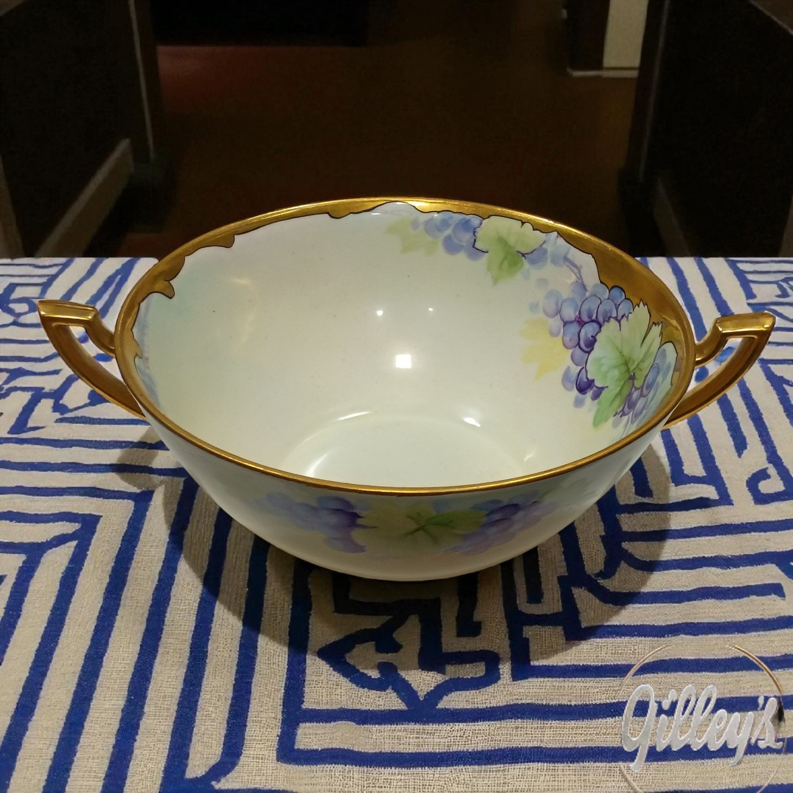 LIMOGES Antique Porcelain Bowl Hand Painted France Grapes Gold Trim Art Deco LIMOGES Antique Porcelain Bowl Hand Painted France Grapes Gold Trim Art Deco