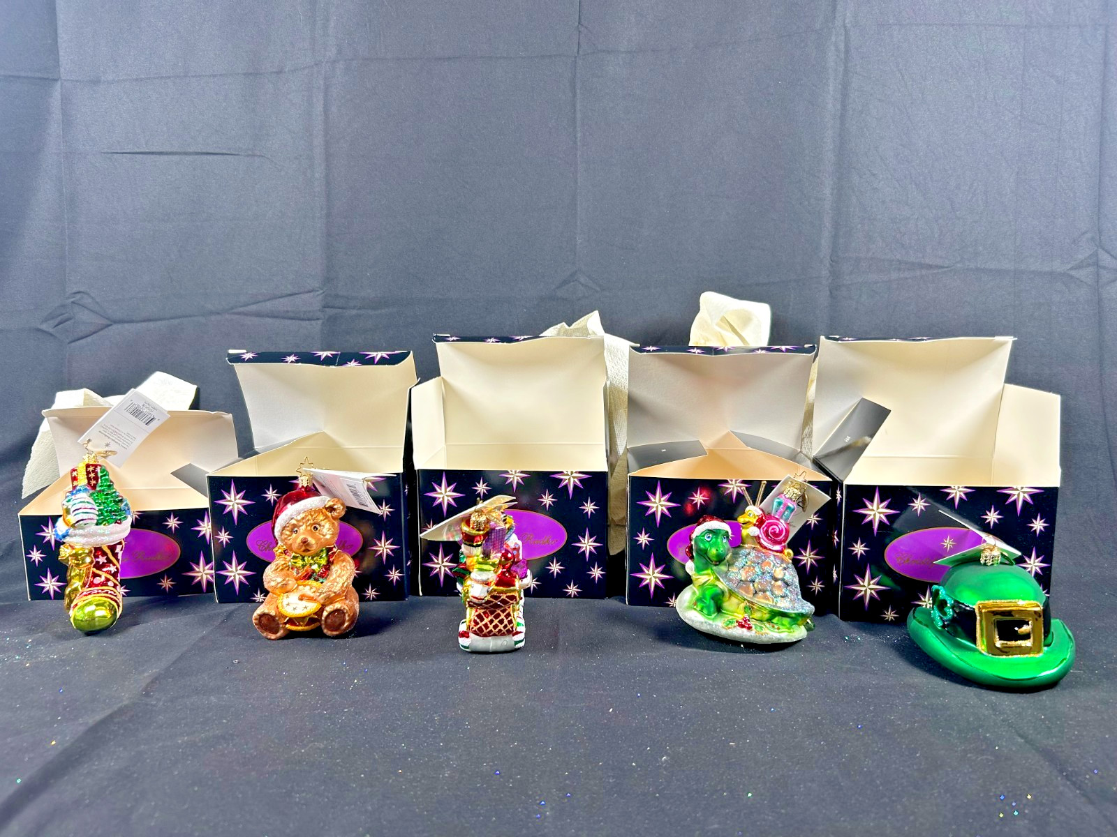 Boxes - Lot of 5 Radko Treasure Sleigh Glass Traditional Holidays Ornaments Boxes - Lot of 5 Radko Treasure Sleigh Glass Traditional Holidays Ornaments