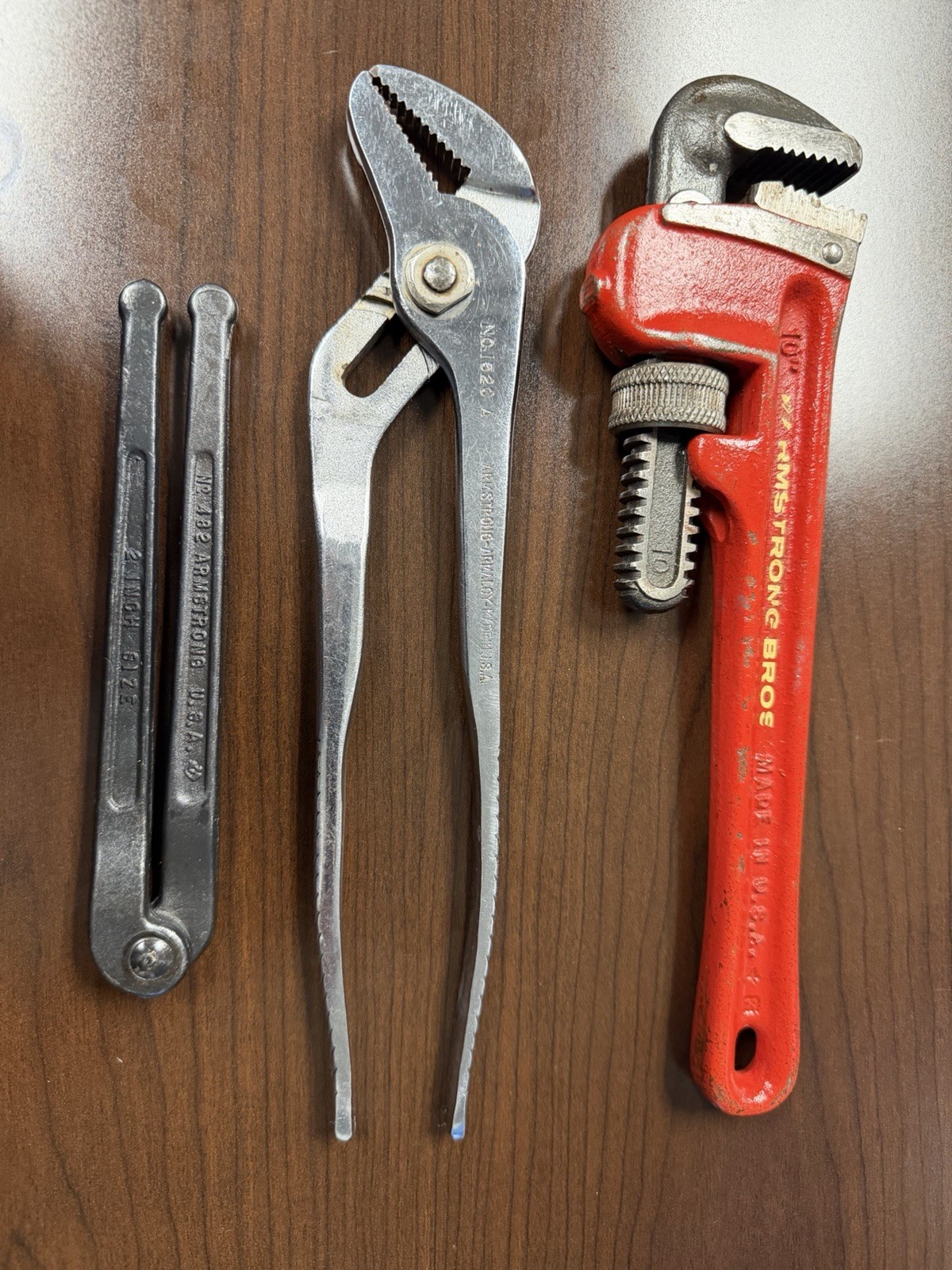 Vintage Armstrong Hand Tools 3pc Lot - Spanner, Armaloy Pliers, 10\