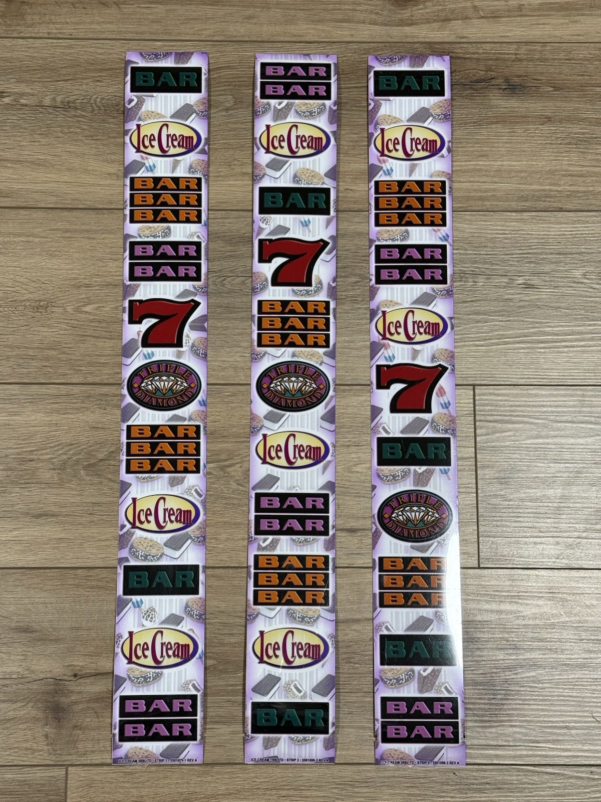 Complete Set of 3 Vintage Slot Machine Reel Strips Bar 7 Ice Cream 28 Complete Set of 3 Vintage Slot Machine Reel Strips Bar 7 Ice Cream 28