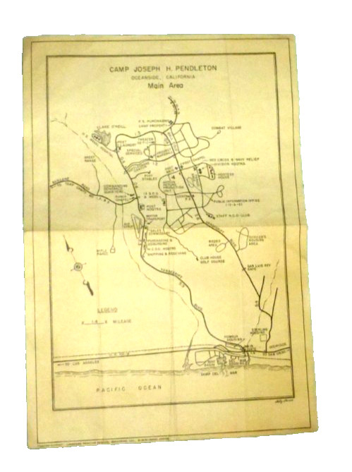 VINTAGE MAP CAMP JOSEPH H. PENDLETON OCEANSIDE CALIFORNIA 1951 VINTAGE MAP CAMP JOSEPH H. PENDLETON OCEANSIDE CALIFORNIA 1951