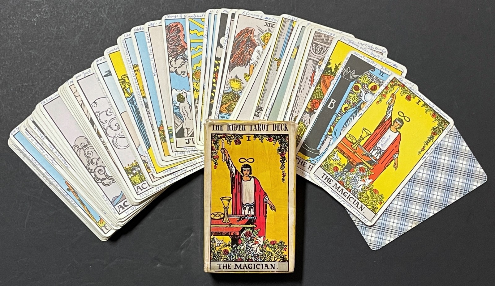Rider Waite Tarot English Yellow Box with Handwritten Notes Vintage 1971