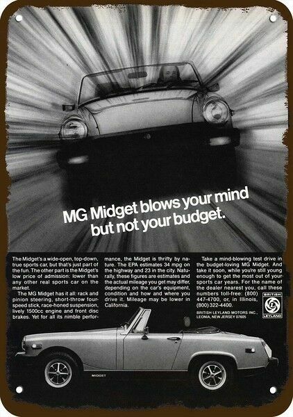 1978 MG Midget Convertible Sports Car Vintage-Look DECORATIVE REPLICA METAL SIGN 1978 MG Midget Convertible Sports Car Vintage-Look DECORATIVE REPLICA METAL SIGN