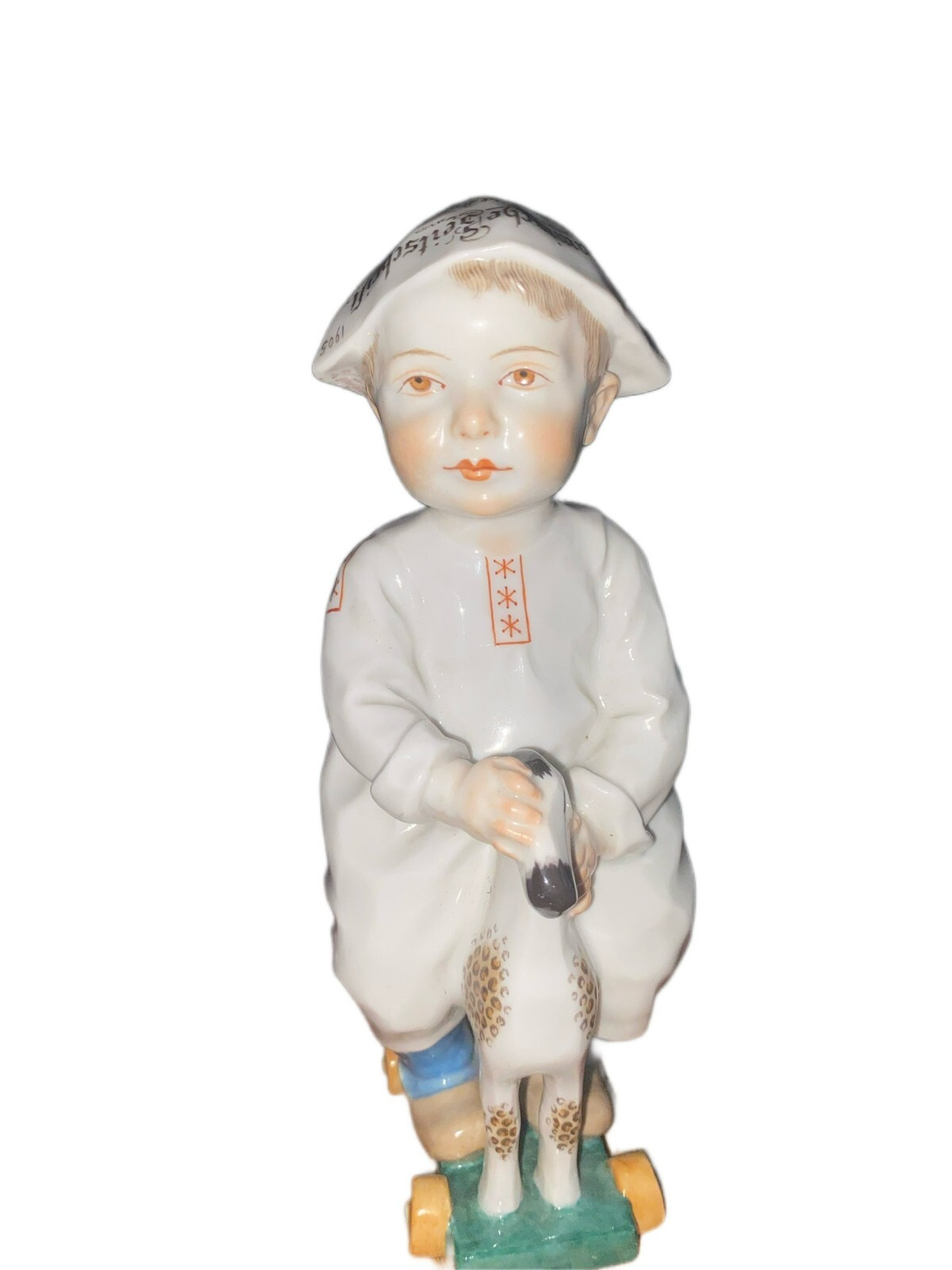 1900's Meissen Konrad Hentschel Child with Paper Hat German Porcelain Figurine 1900's Meissen Konrad Hentschel Child with Paper Hat German Porcelain Figurine