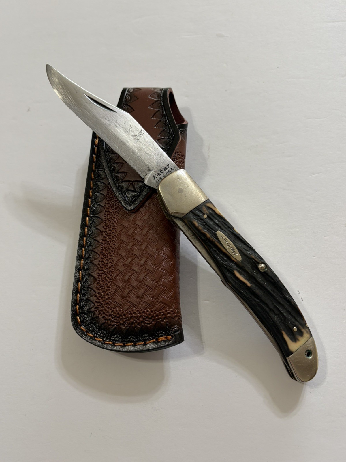 Vintage 1969-1974 Large Ka-Bar 1184 USA 2 Blade Folding Hunting Knife W/Sheath Vintage 1969-1974 Large Ka-Bar 1184 USA 2 Blade Folding Hunting Knife W/Sheath
